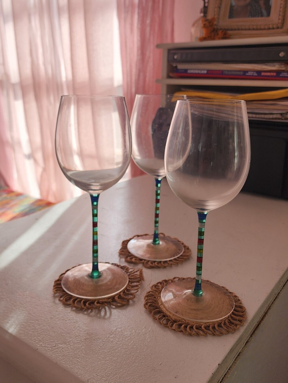 Hand-Painted Stem Caprice Wine Glasses In Teal - Set of 3 - Crate & Barrel